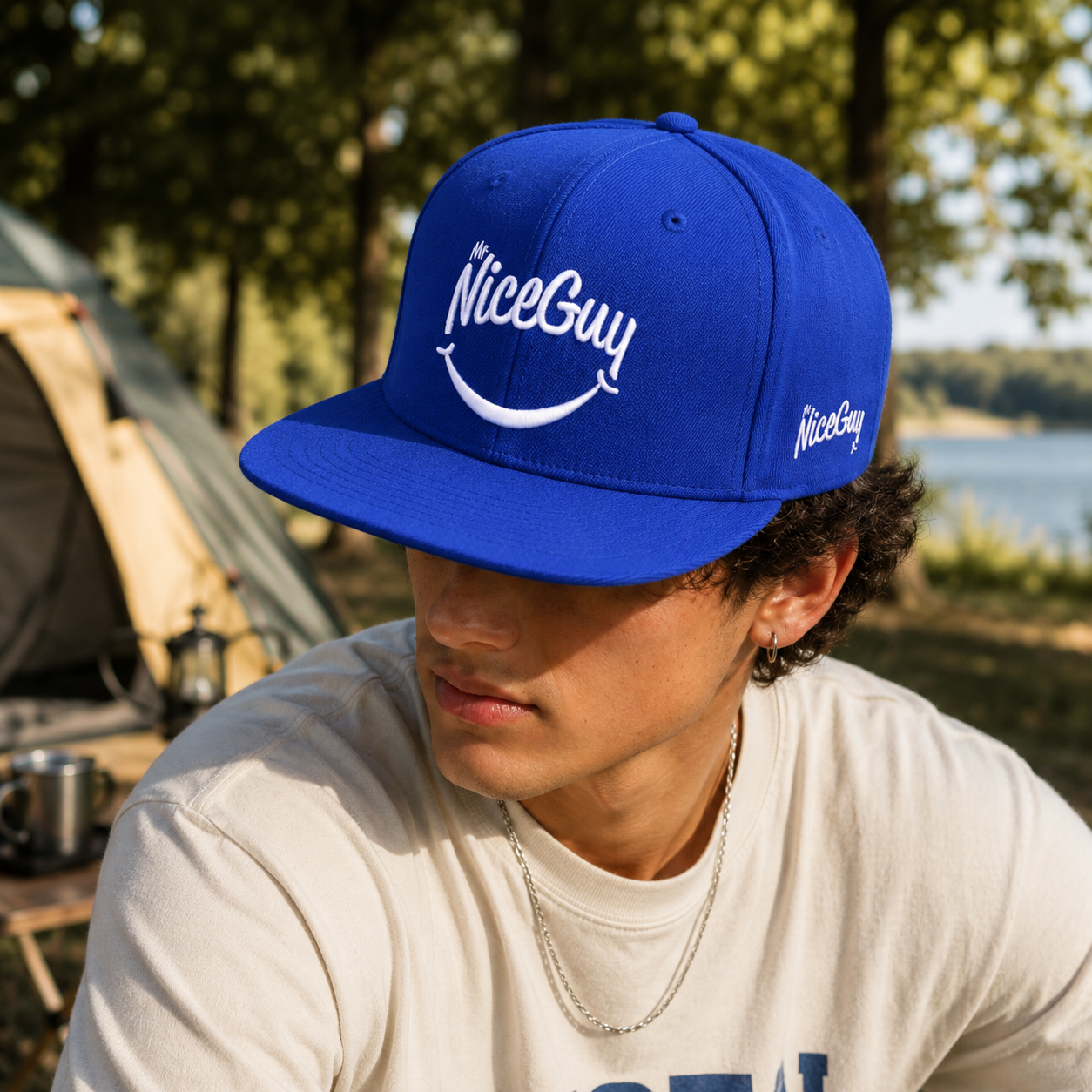 Royal Blue NiceGuy Embroidered Flat Brim Snapback Cap
