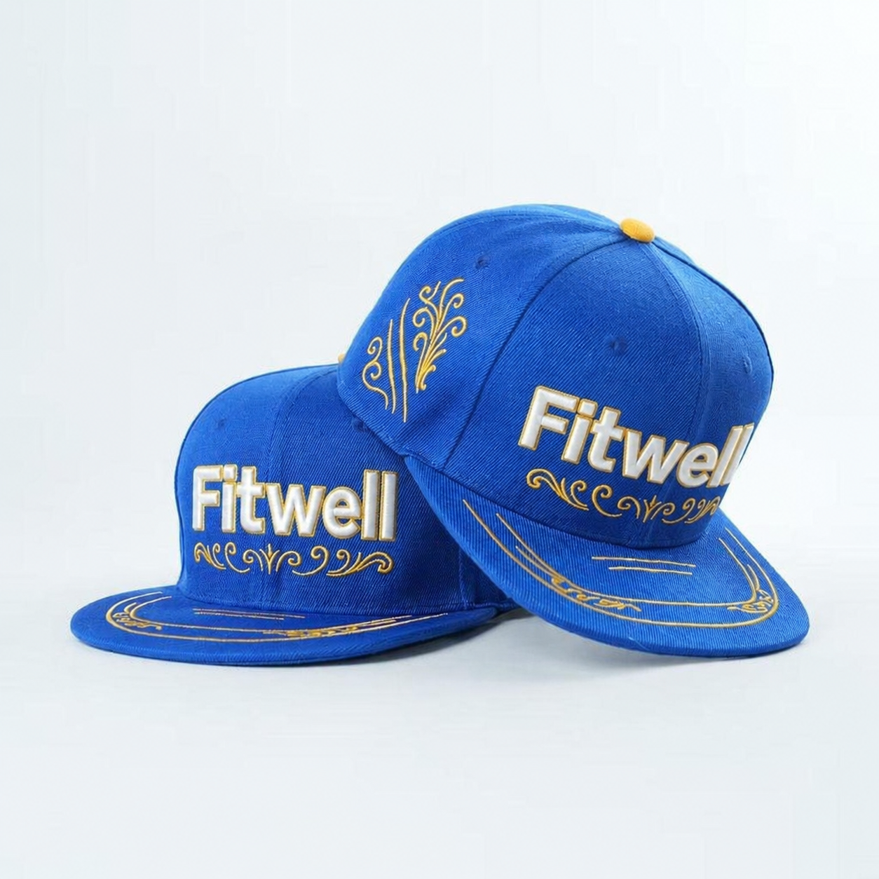 Scratched Blue Embroidered Flat Brim Snapback Hat