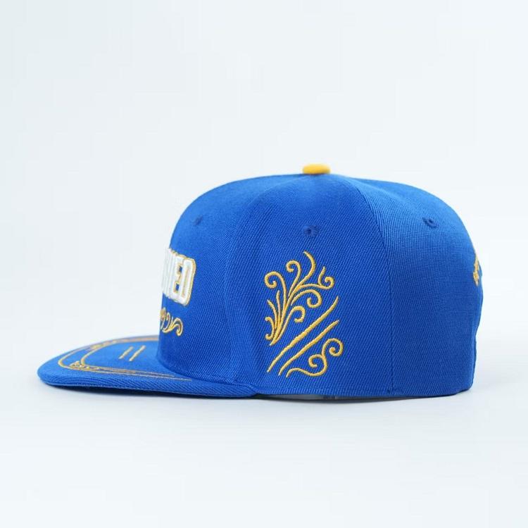 Scratched Blue Embroidered Flat Brim Snapback Hat