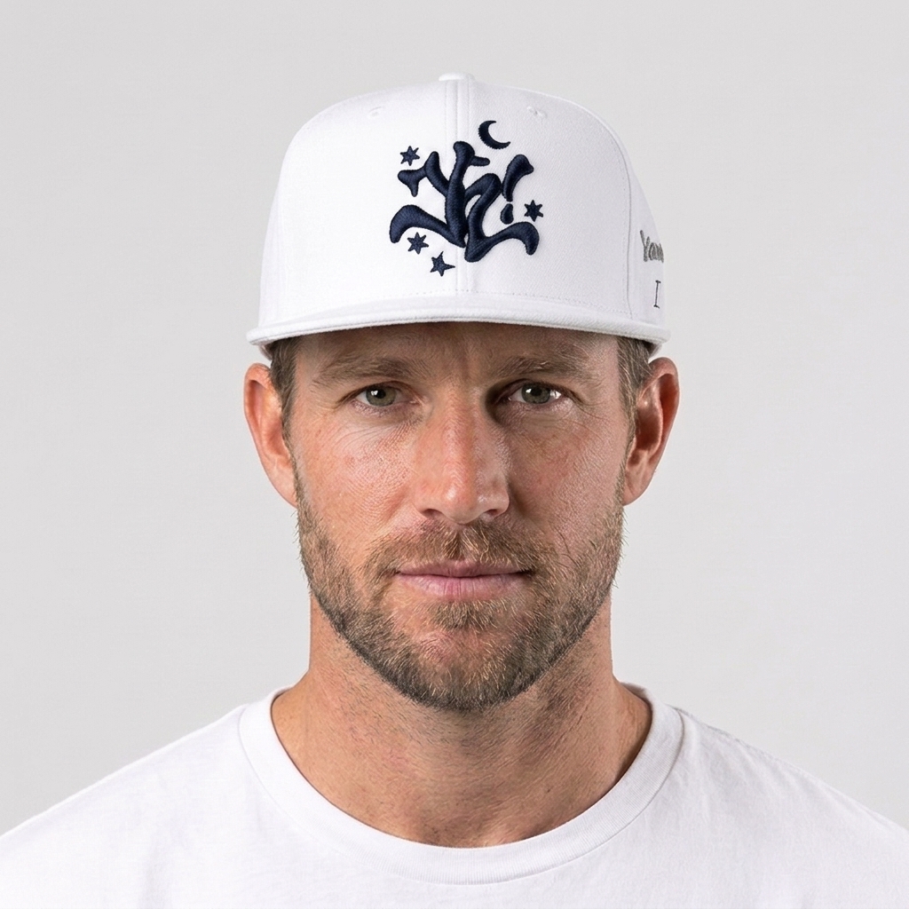 White Celestial Floral Embroidered Flat Brim Snapback Cap
