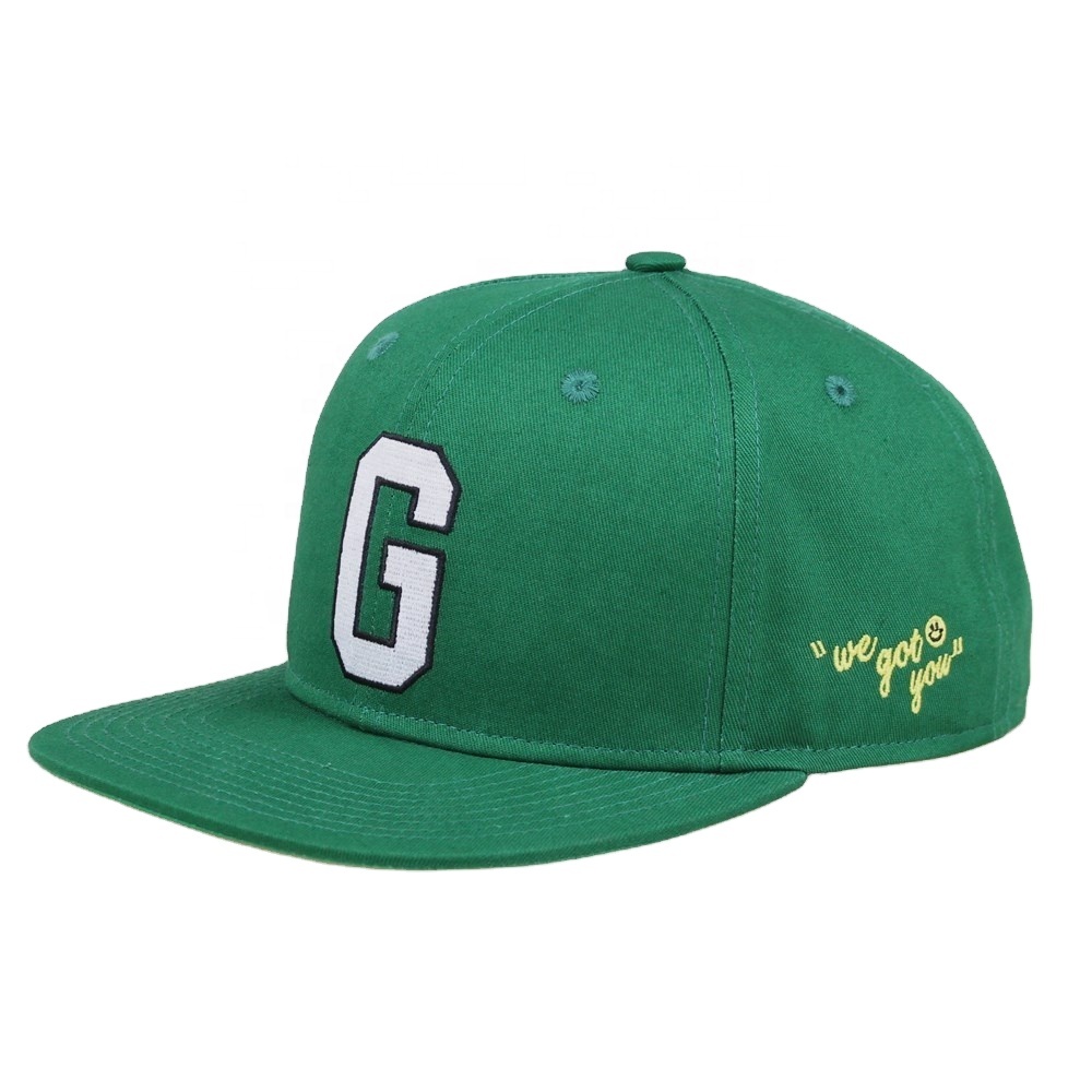 Green Letter G Embroidered Flat Brim Snapback Cap Casual Street Style Hat