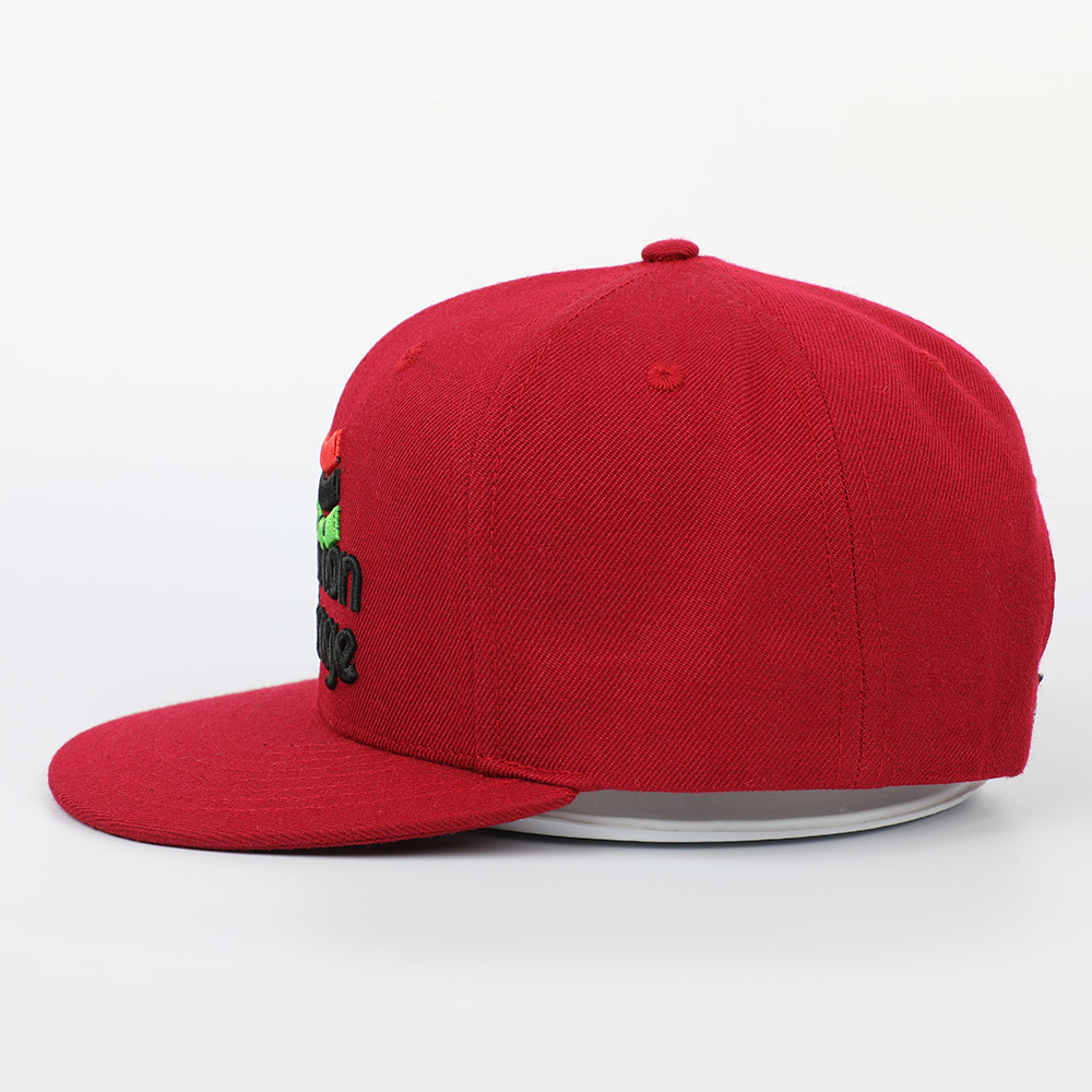 Red Embroidered Logo Flat Brim Snapback Cap with Adjustable Closure