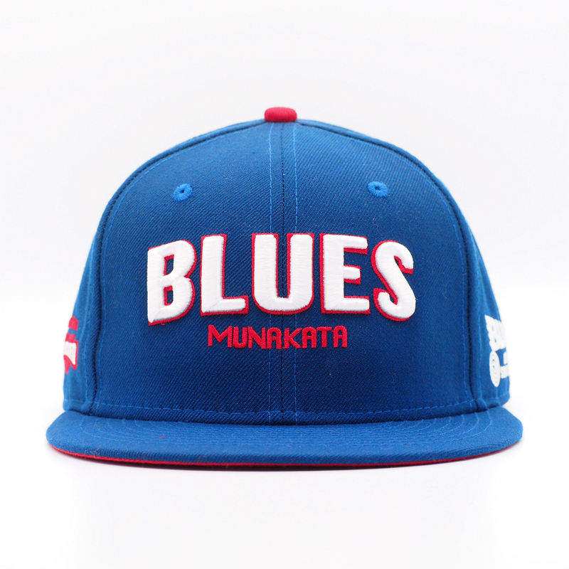 Blue 6-Panel Flat Brim Snapback Cap with Raised Embroidery
