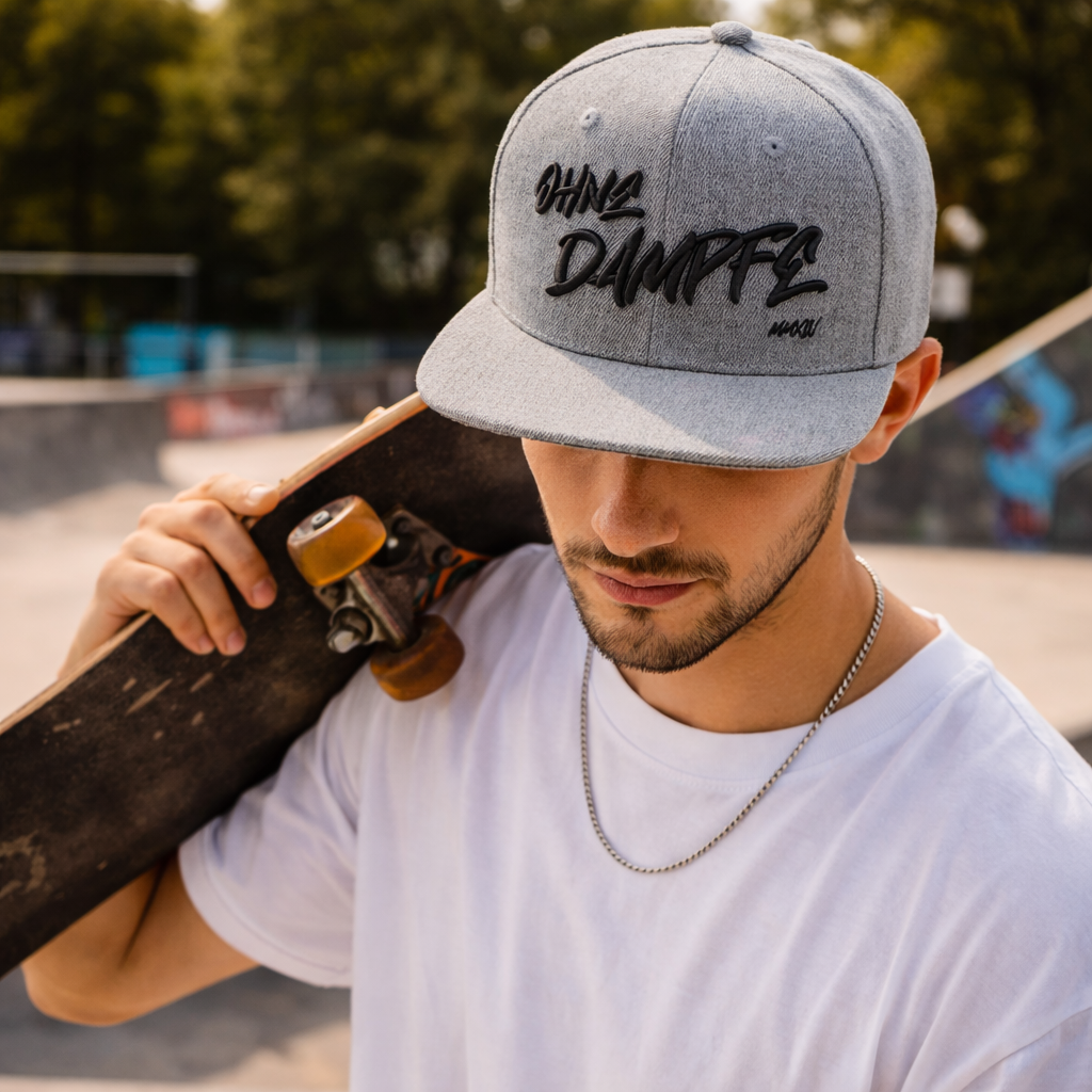Grey Embroidered Letter Flat Brim Snapback Cap