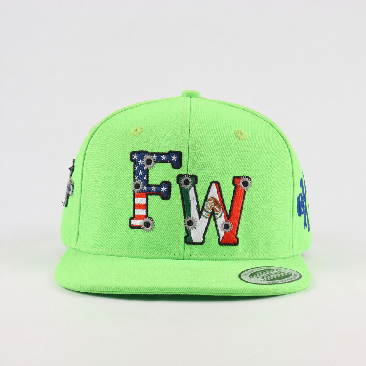 Neon Green Embroidered Flat Brim Snapback Cap