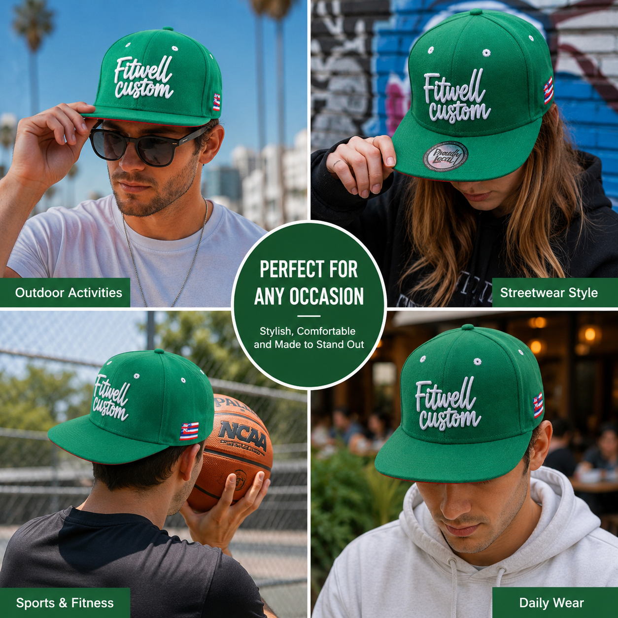 Green Proudly Local 3D Embroidered Flat Brim Snapback Cap
