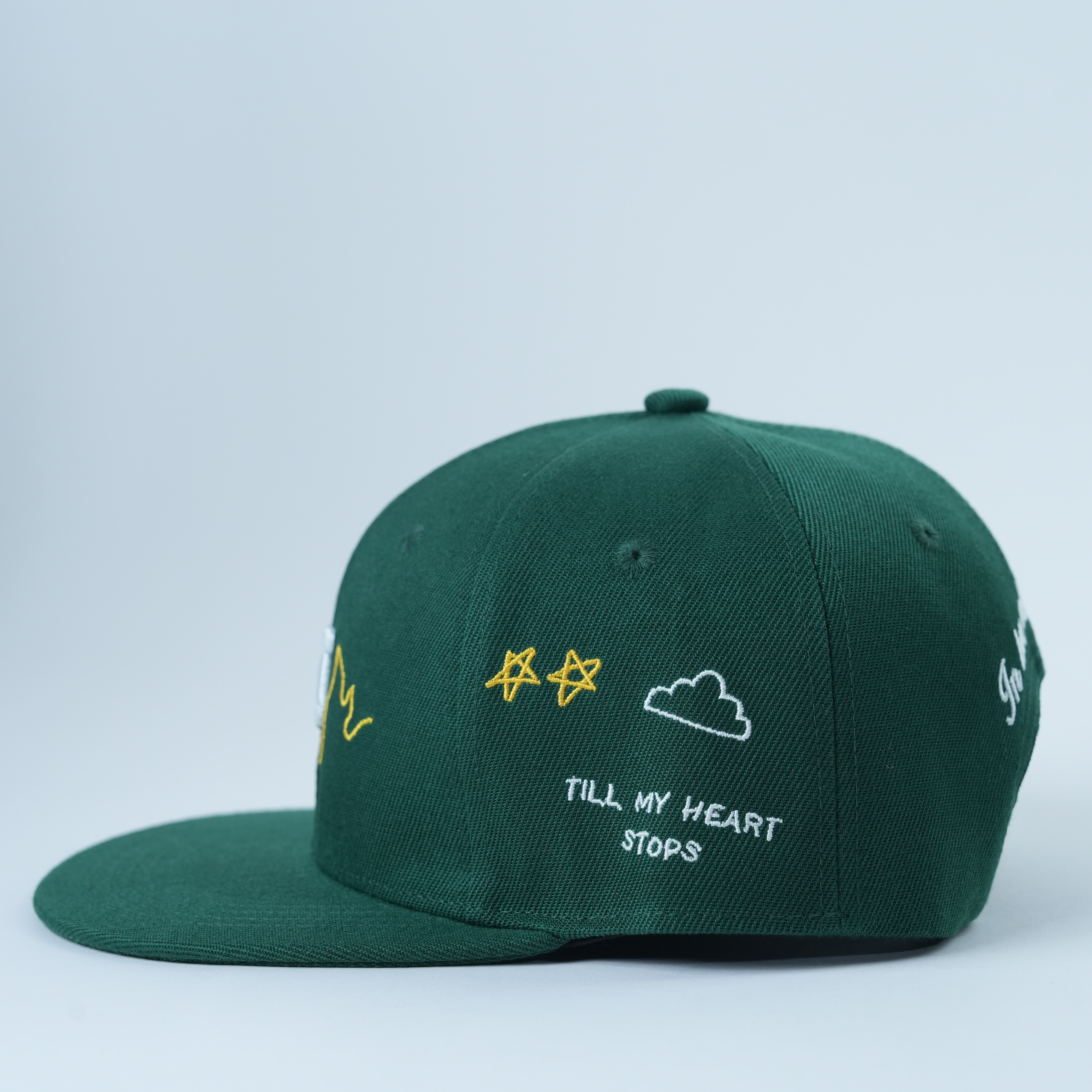 Dark Green Flat Brim Snapback Cap with 3D Letter Embroidery