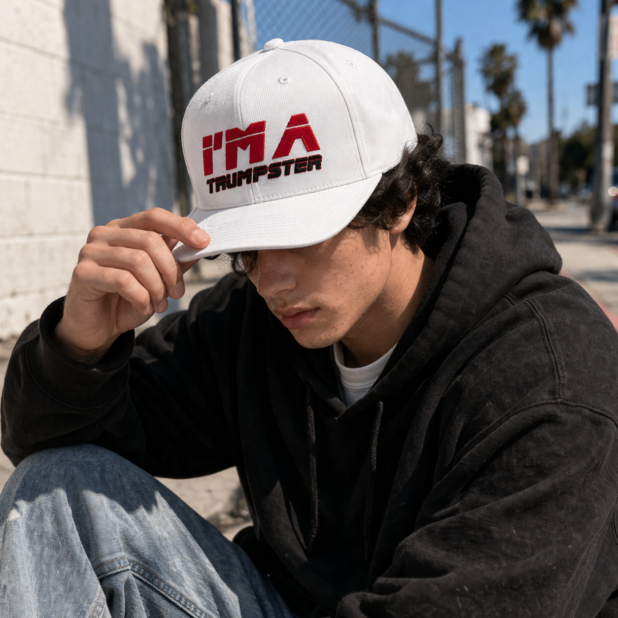 White Flat Brim Snapback Cap with Bold Embroidered Logo