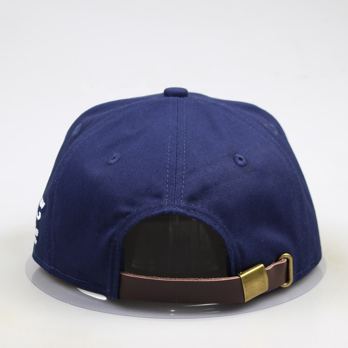 Navy Blue CR Embroidered Flat Brim Snapback Cap with Script Detail