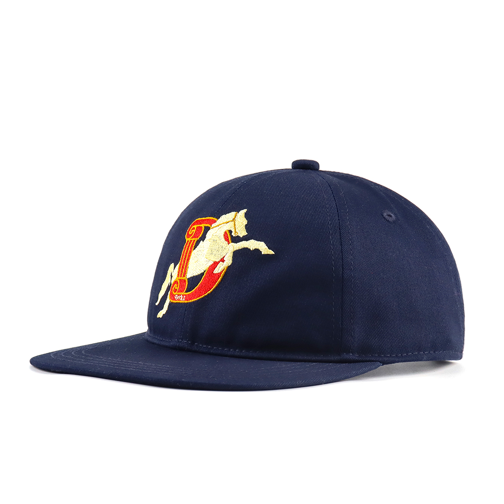 Navy Horse Emblem Embroidered Flat Brim Snapback Cap