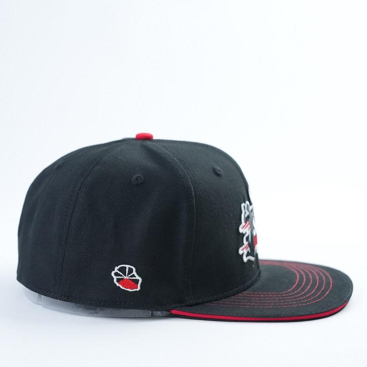 Black and Red Embroidered Flat Brim Snapback Cap