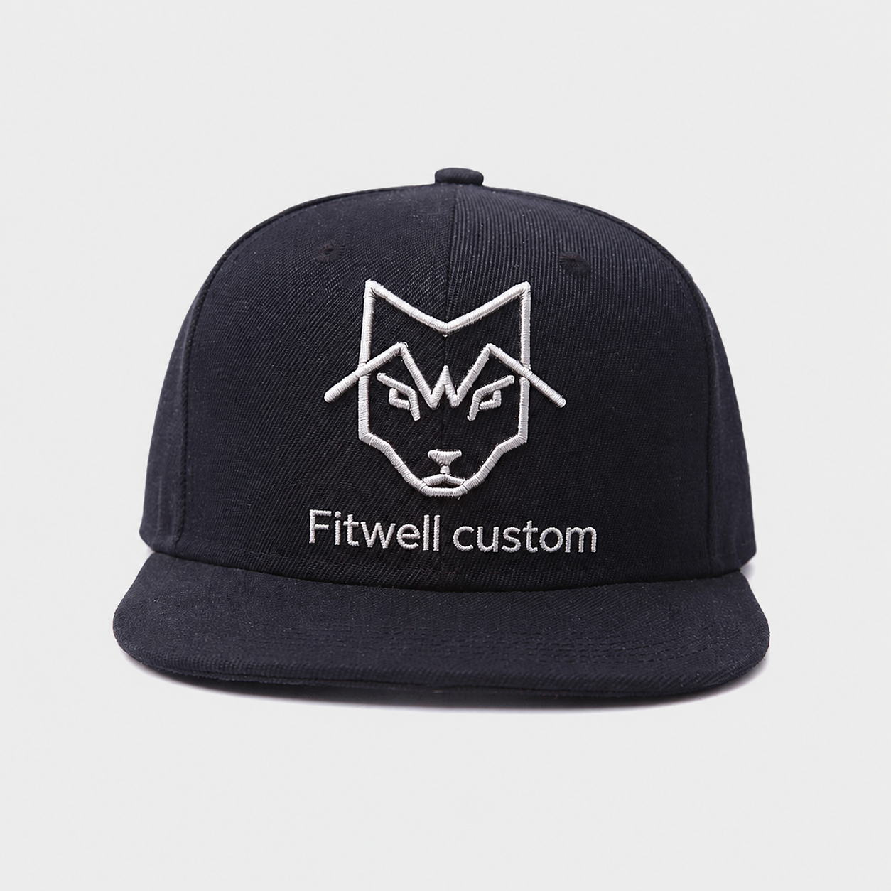 Black Wolf Embroidered Flat Brim Snapback Cap
