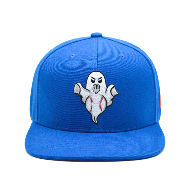 Blue 6 Panel Snapback Cap with Ghost Baseball Embroidery