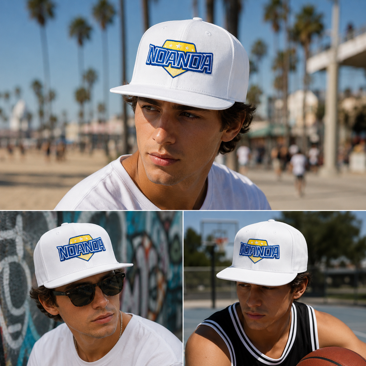 White Indiana Embroidered 6-Panel Flat Brim Snapback Cap
