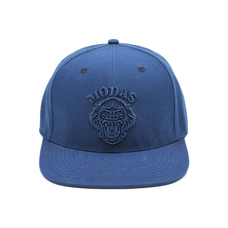 Blue 6 Panel Snapback Cap with 3D Embroidered Lion Head Logo