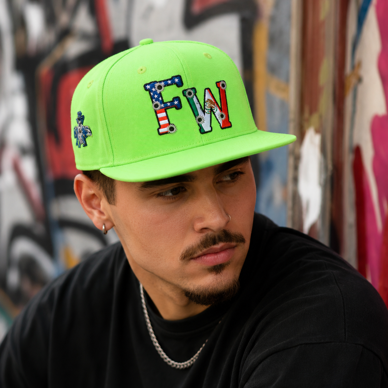 Neon Green Embroidered Flat Brim Snapback Cap