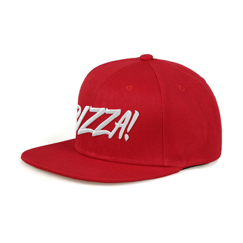 Red Pizza Embroidered Flat Brim Snapback Cap