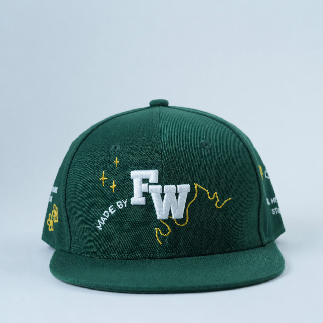 Dark Green Flat Brim Snapback Cap with 3D Letter Embroidery
