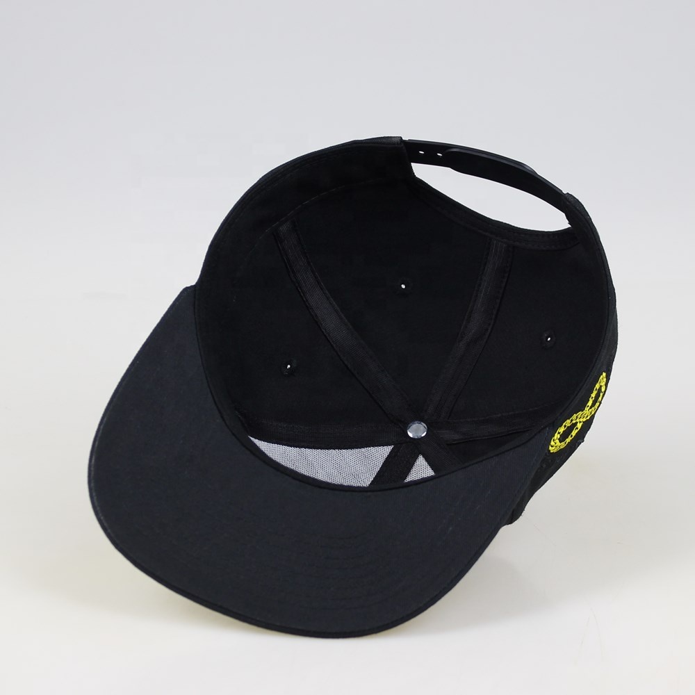 Black Flat Brim Snapback Cap with Abstract Eye Embroidery Logo