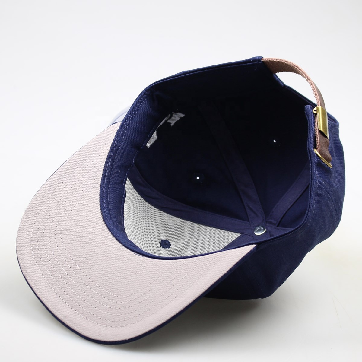 Navy Blue CR Embroidered Flat Brim Snapback Cap with Script Detail