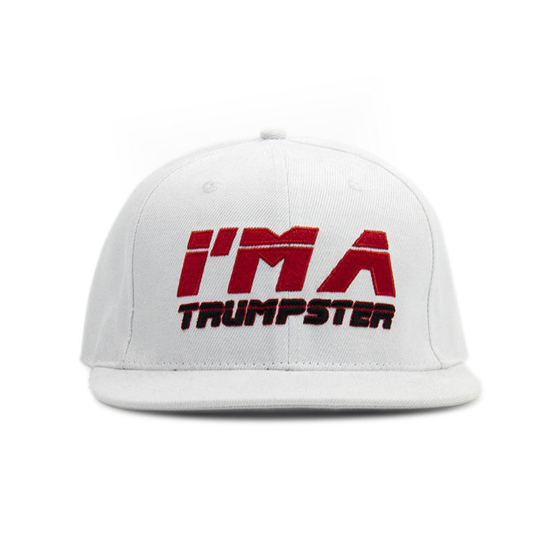 White Flat Brim Snapback Cap with Bold Embroidered Logo