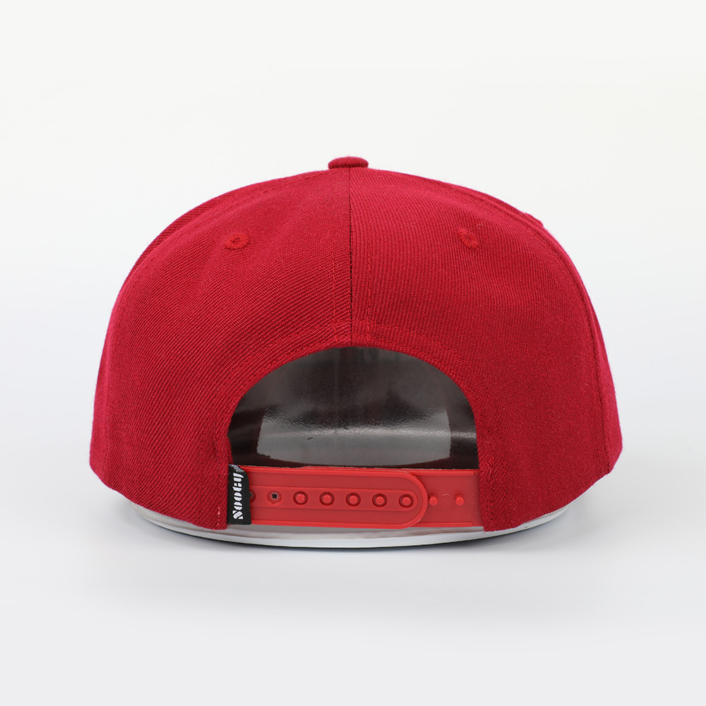 Red Embroidered Logo Flat Brim Snapback Cap with Adjustable Closure