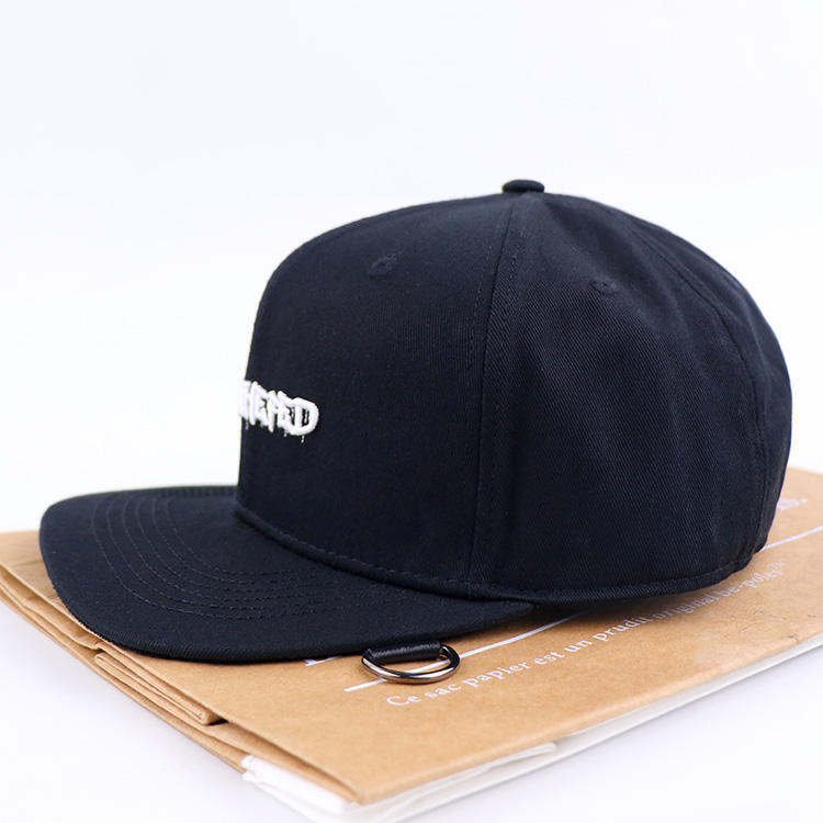 Black Graffiti Letter Embroidered 6 Panel Snapback Cap