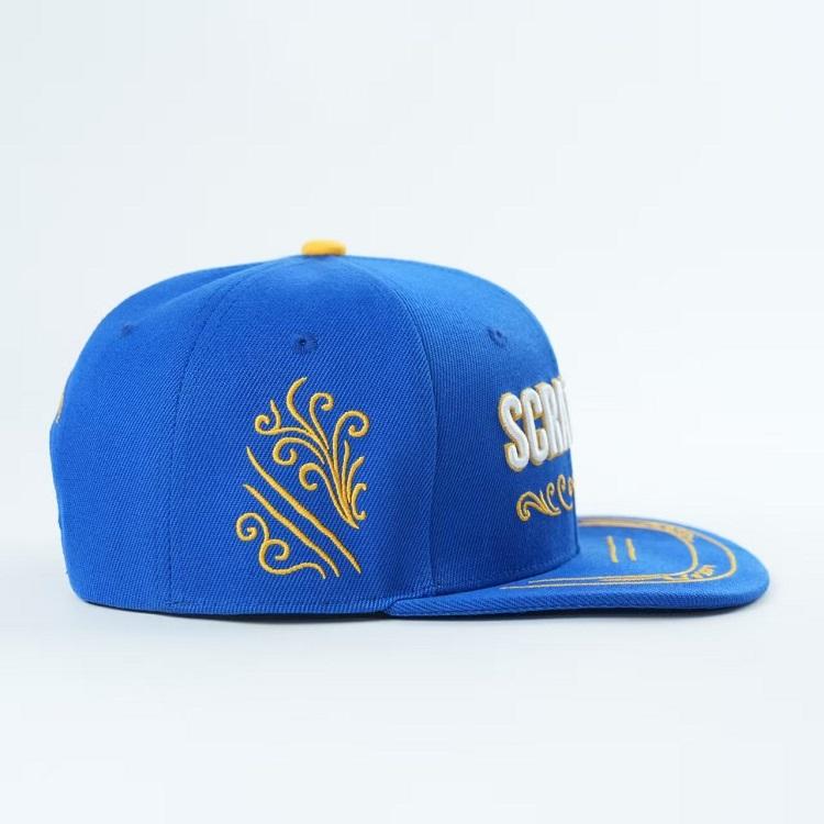 Scratched Blue Embroidered Flat Brim Snapback Hat