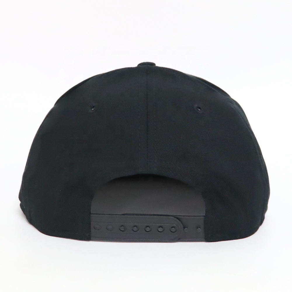 Black Flat Brim Six-Panel Snapback Cap with Yellow 3D Embroidery
