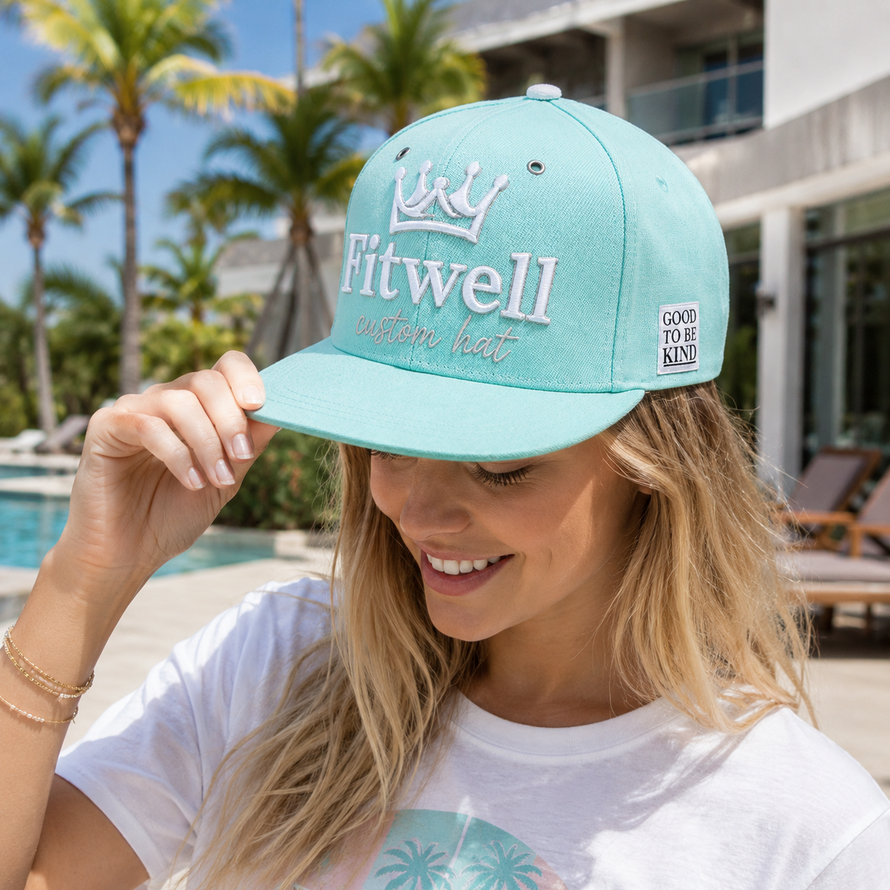 KOTM Crown Embroidered Mint Flat Brim Snapback Hat