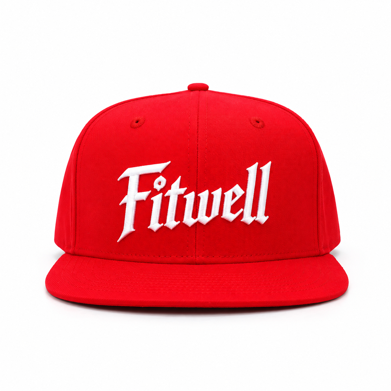Red 6 Panel Embroidered Flat Brim Snapback Cap