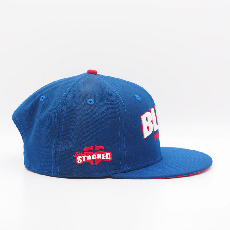 Blue 6-Panel Flat Brim Snapback Cap with Raised Embroidery