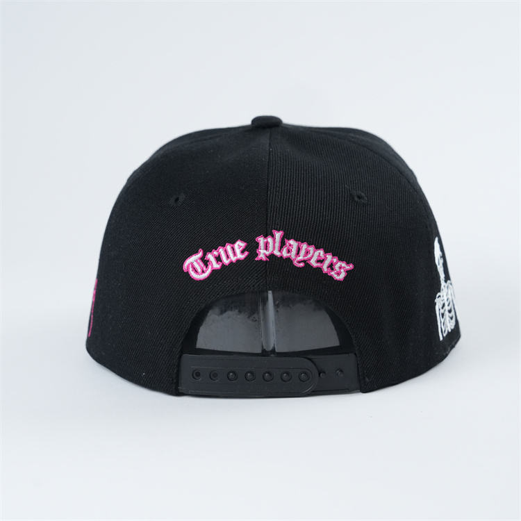 Black Floral Gothic Embroidered Flat Brim Snapback Cap