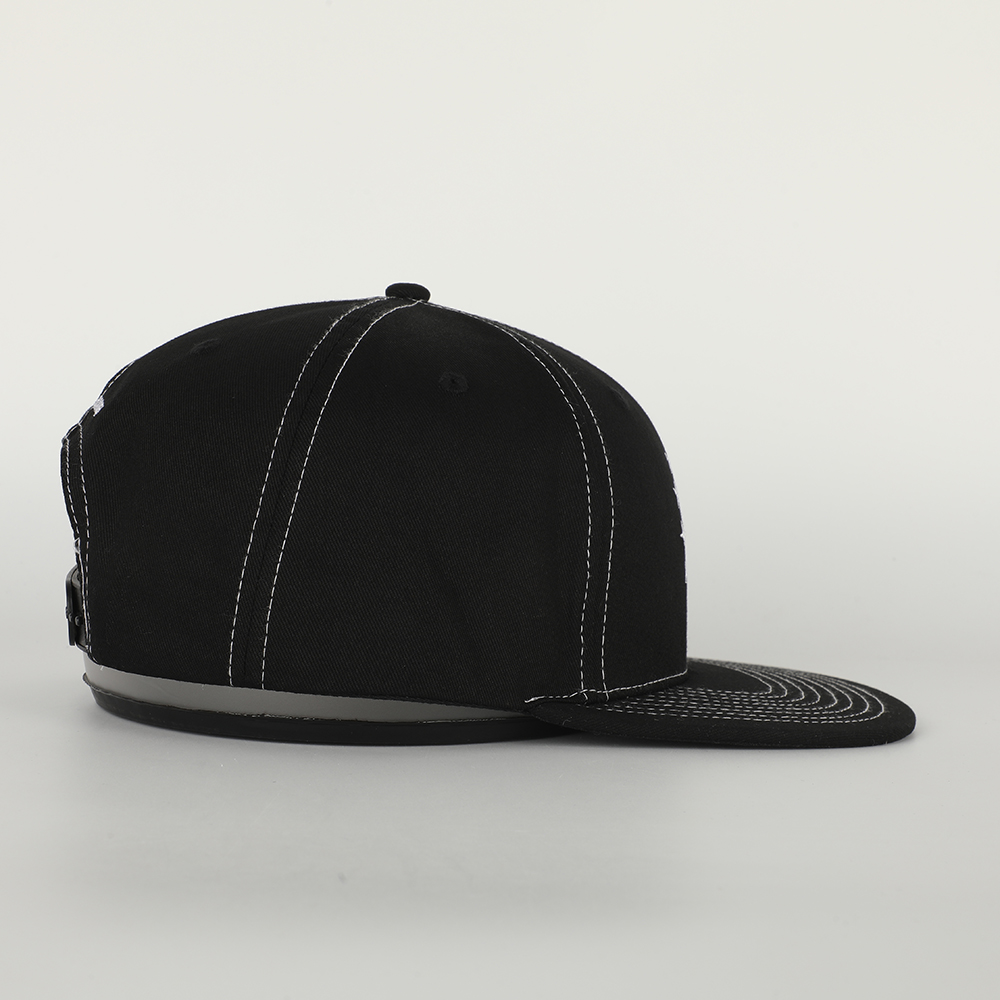 Black White Star Orbit Embroidered Flat Brim Snapback