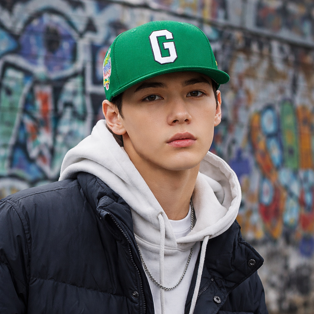 Green Letter G Embroidered Flat Brim Snapback Cap Casual Street Style Hat