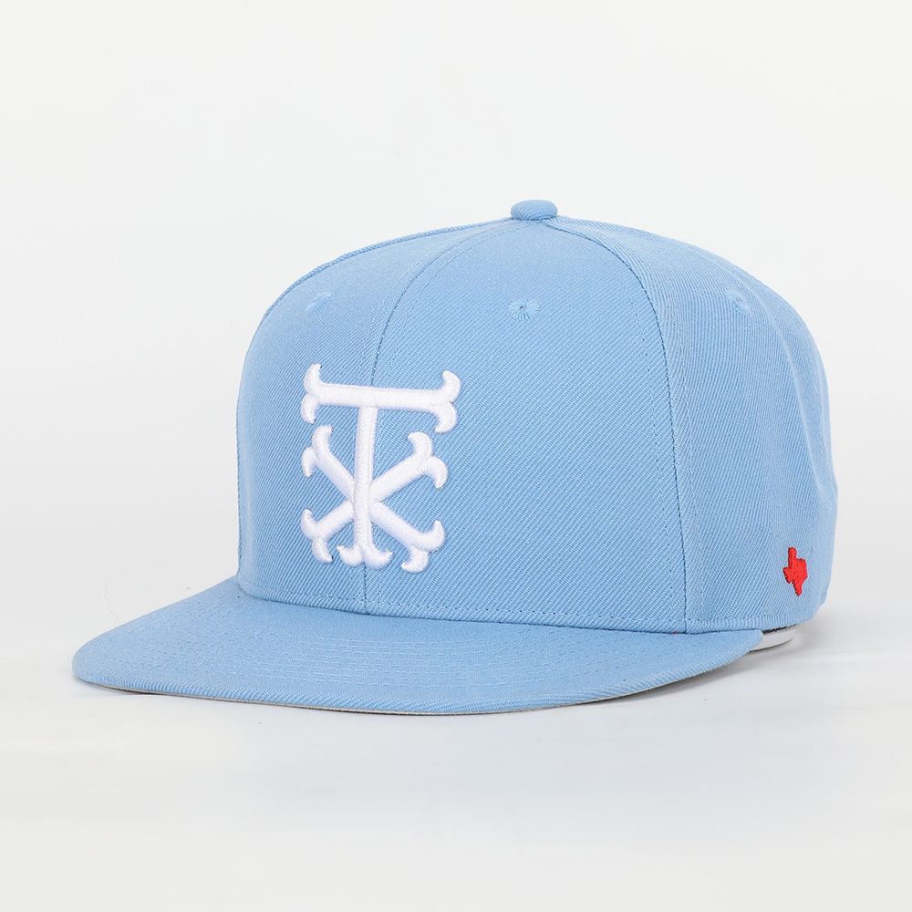 Light Blue Embroidered Logo Flat Brim Snapback Cap