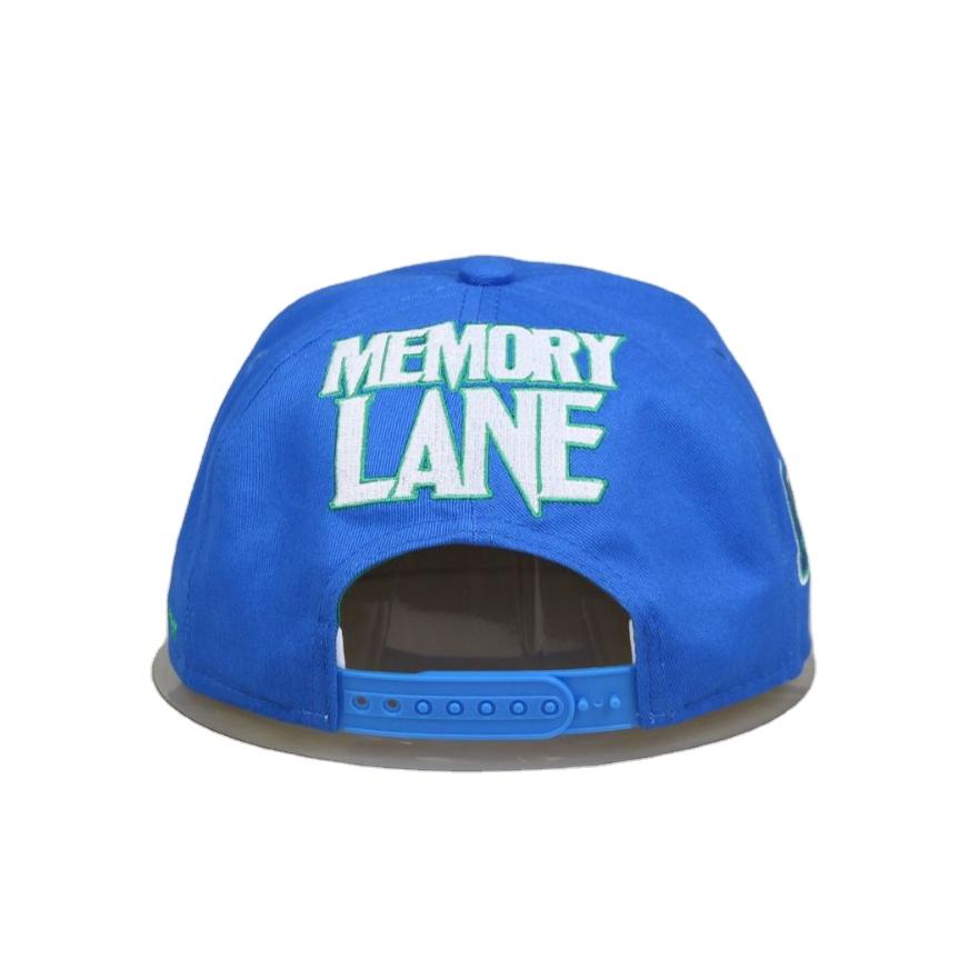 Royal Blue Flat Brim Snapback Cap with Raised Letter Embroidery
