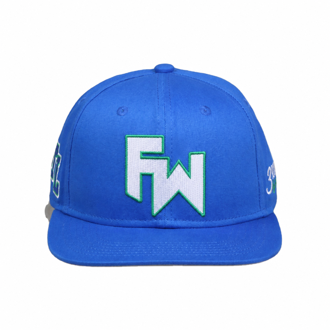 Royal Blue Flat Brim Snapback Cap with Raised Letter Embroidery