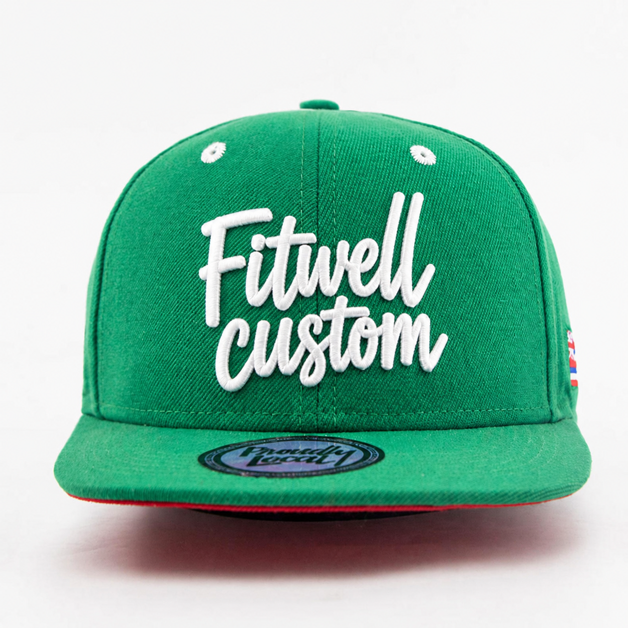 Green Proudly Local 3D Embroidered Flat Brim Snapback Cap