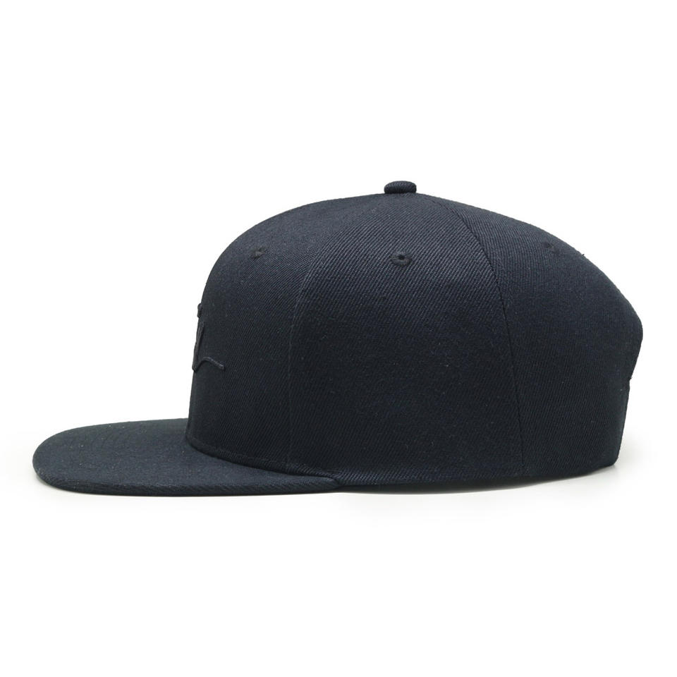 Black Flat Brim Snapback Cap with Tonal Embroidered Logo Structured Baseball Hat