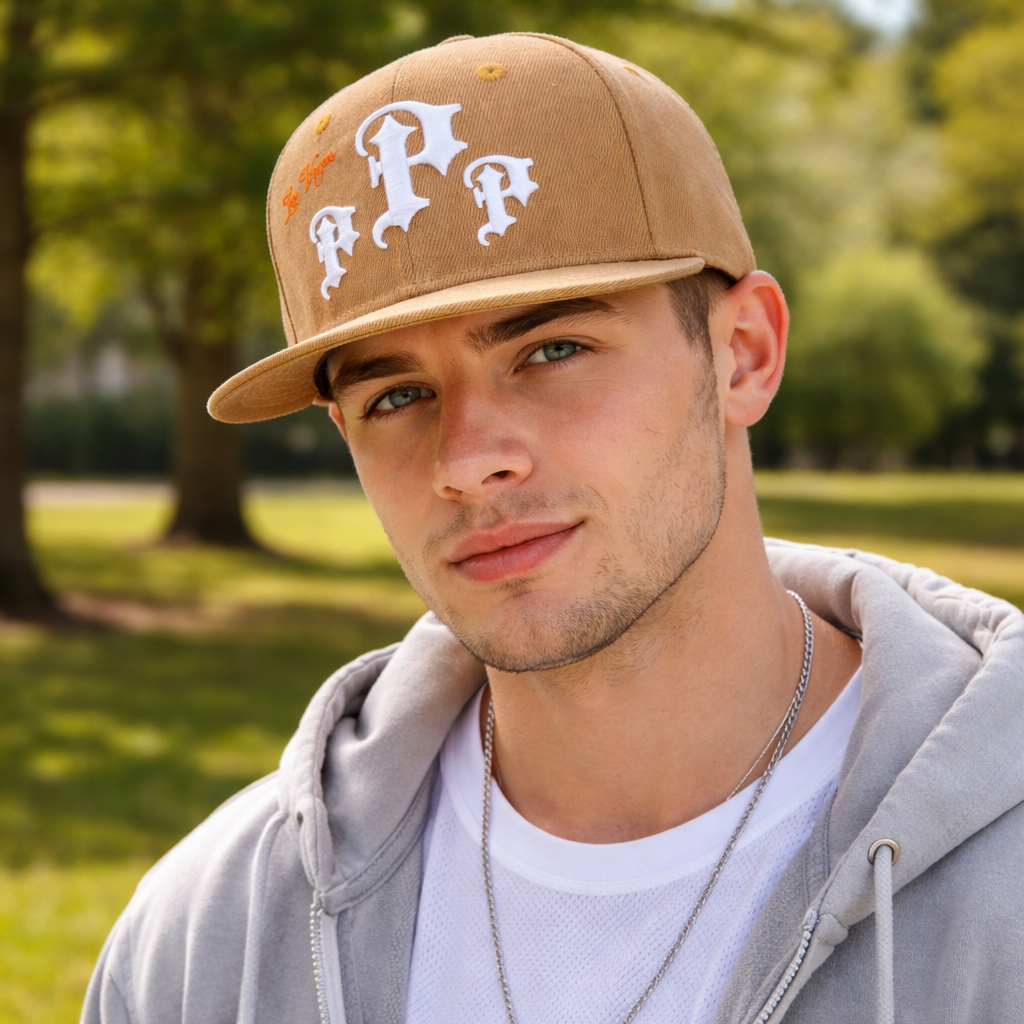 Beige Gothic Letter Embroidered Snapback Cap Las Vegas Flat Brim Hat