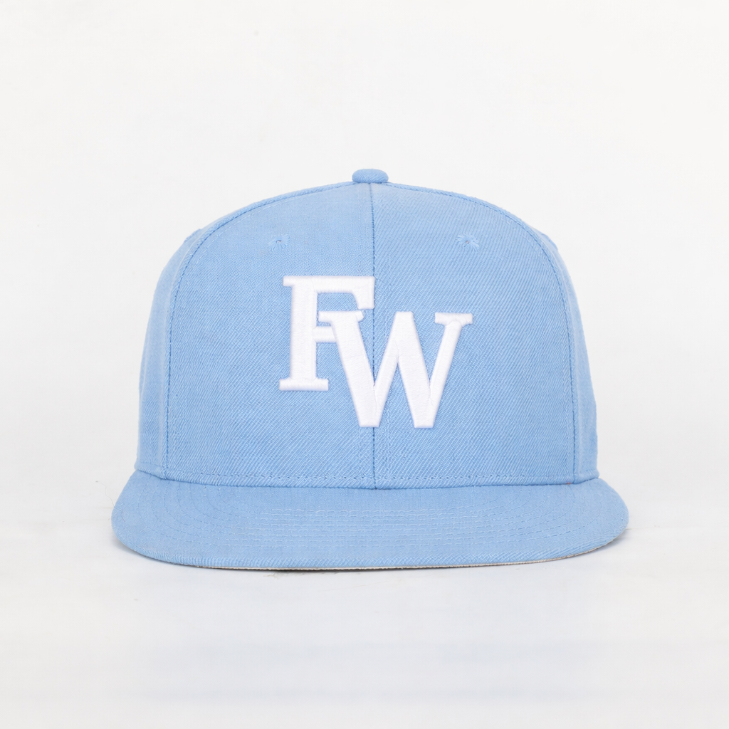 Light Blue Embroidered Logo Flat Brim Snapback Cap