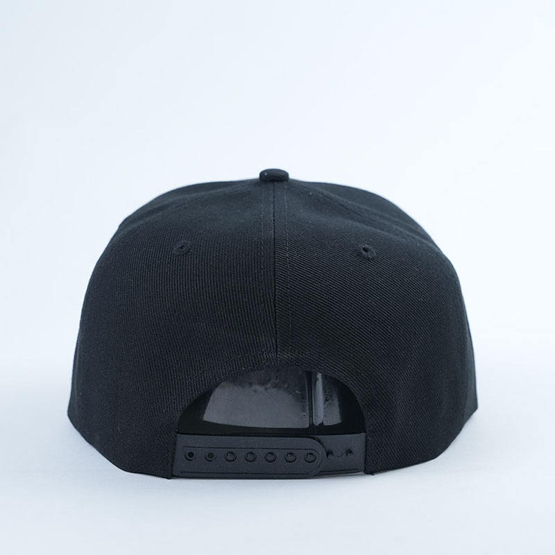 Black 6-Panel Flat Brim Snapback with 3D Embroidery