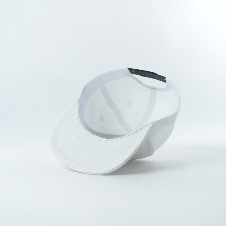 White Flat Brim Snapback Cap with Black Script Embroidered Logo