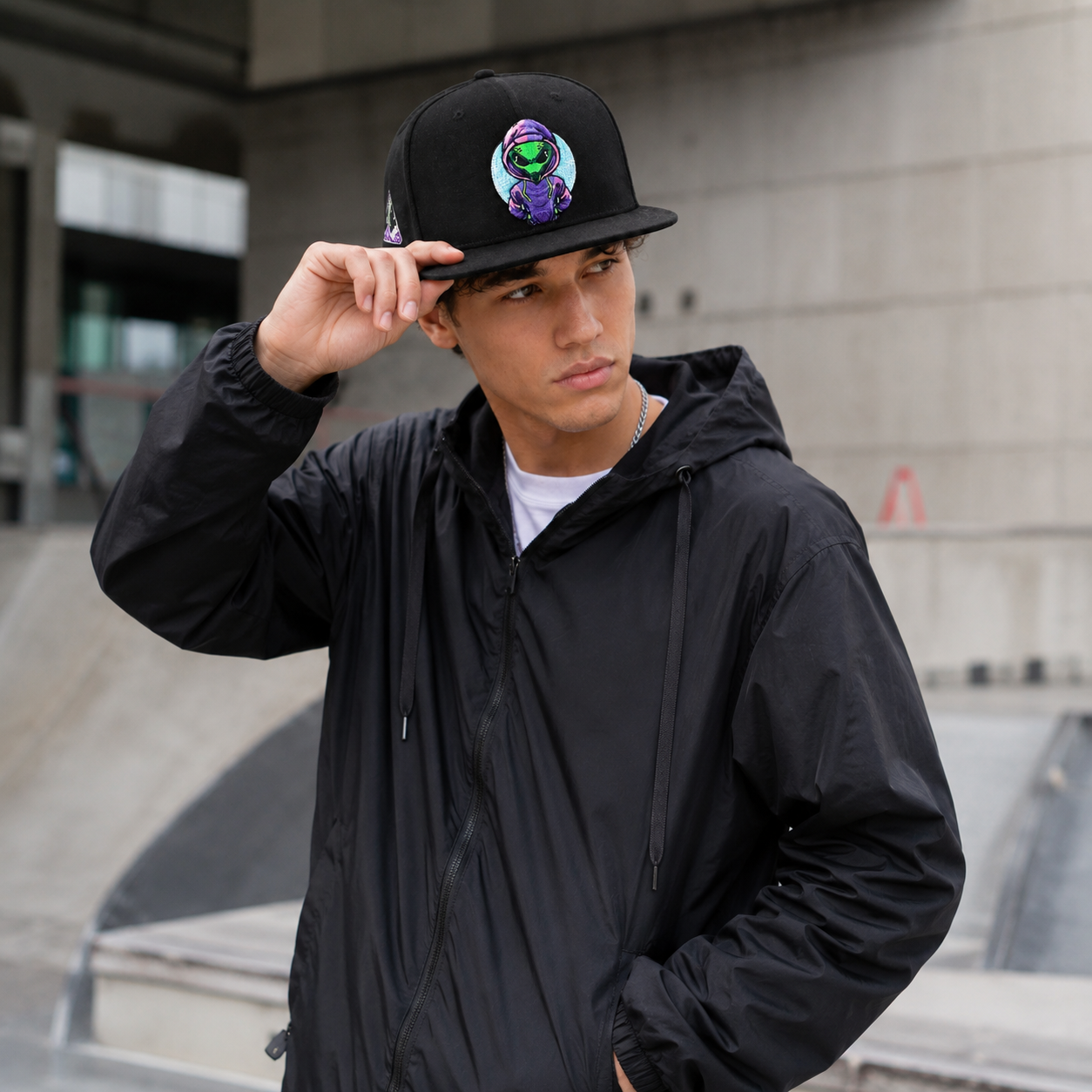 Black Alien Astronaut Embroidered Snapback Cap