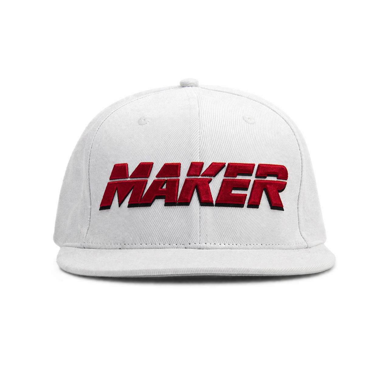 White Flat Brim Snapback Cap with Bold Embroidered Logo