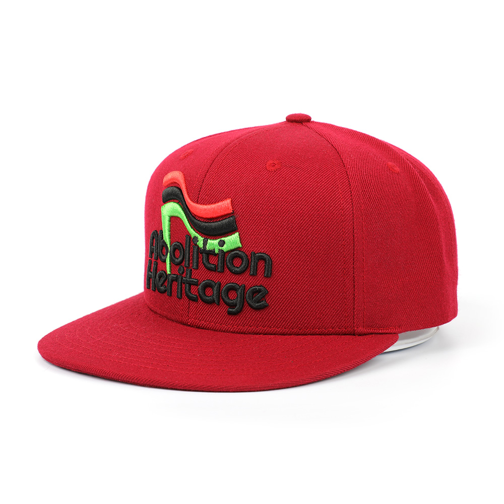 Red Embroidered Logo Flat Brim Snapback Cap with Adjustable Closure
