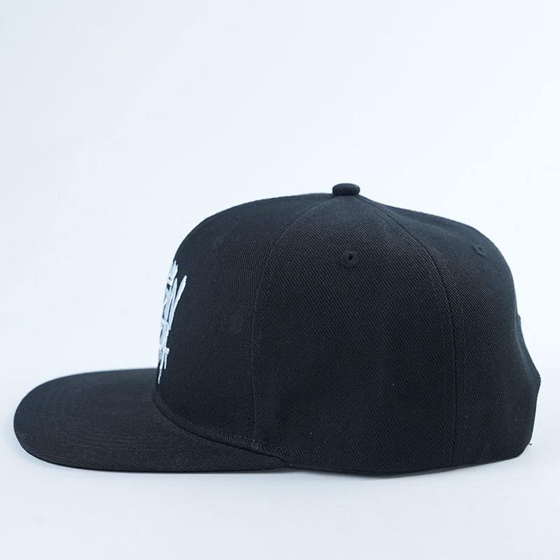 Black 6-Panel Flat Brim Snapback with 3D Embroidery