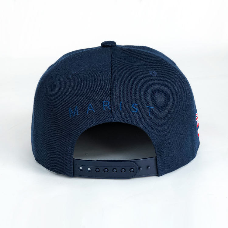 Navy Flat Brim Snapback Cap with Island Letter Embroidery