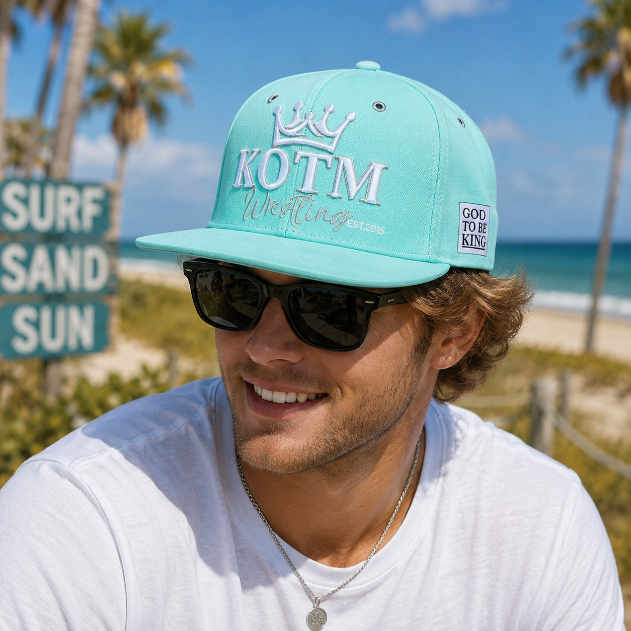 KOTM Crown Embroidered Mint Flat Brim Snapback Hat